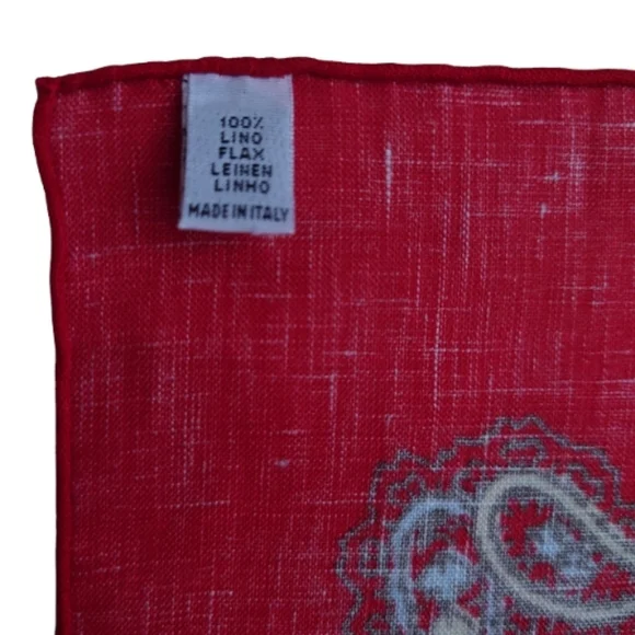 Petronius 1926 Paisley Design Linen Pocket Square Red Background